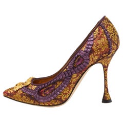 Manolo Blahnik Multicolor Brocade Fabric Hangisi Pointed Toe Pumps Size 36