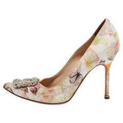 Manolo Blahnik Multicolor Butterfly Print Fabric Hangisi Pumps Size 39.5