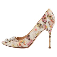 Manolo Blahnik Multicolor Butterfly Print Fabric Hangisi Pumps Size 41