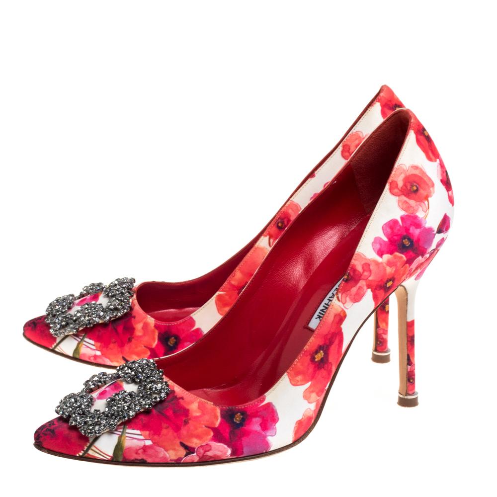 Manolo Blahnik Mehrfarbig Floral Satin Hangisi Pumps Größe 38.5 2