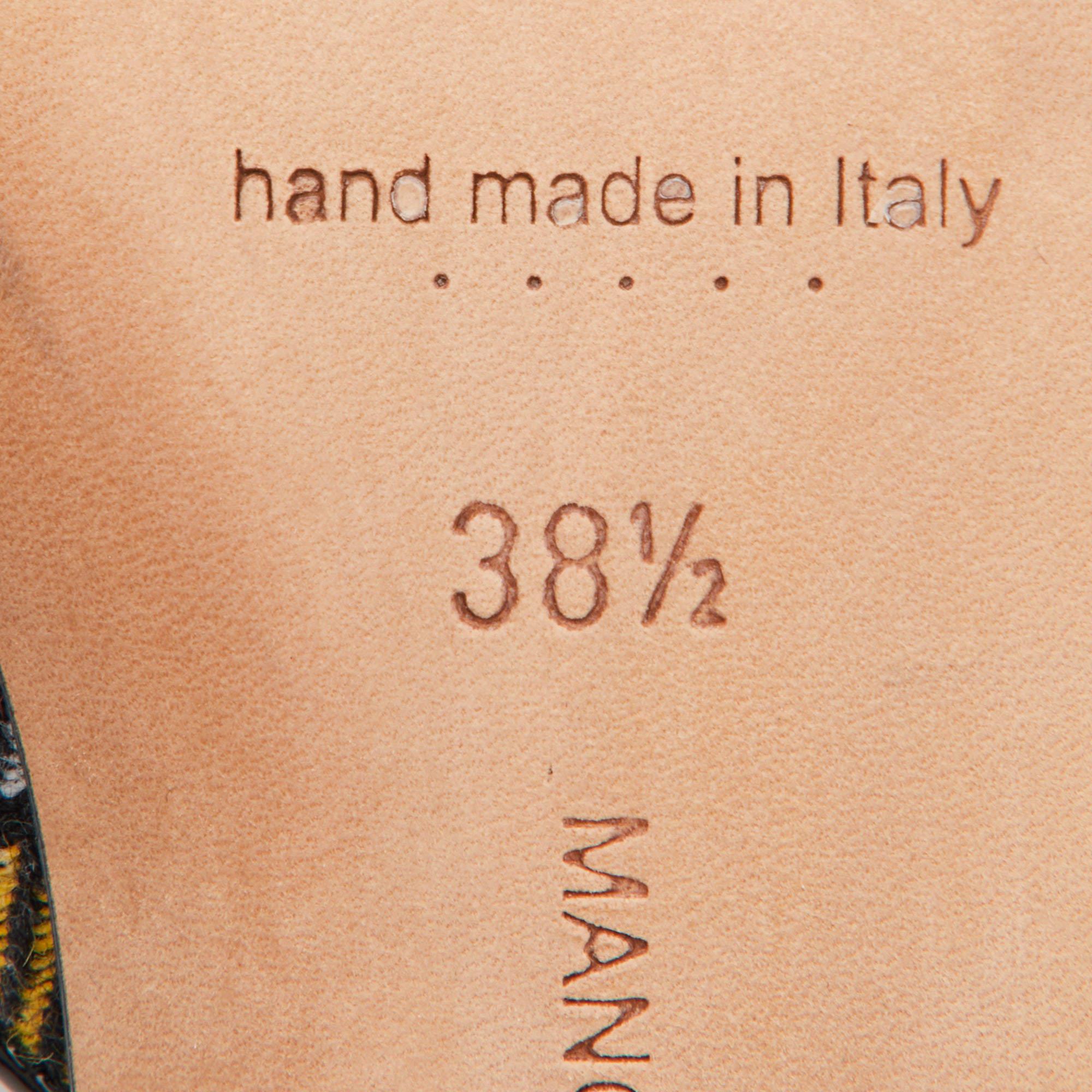 Women's Manolo Blahnik Multicolor Stripe Canvas Maysale Mules Size 38.5