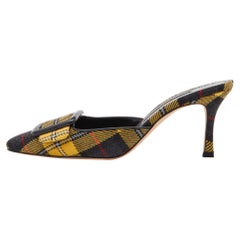 Used Manolo Blahnik Multicolor Stripe Canvas Maysale Mules Size 38.5