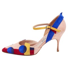 Manolo Blahnik Multicolor Suede Ankle Strap  Pumps Size 39.5
