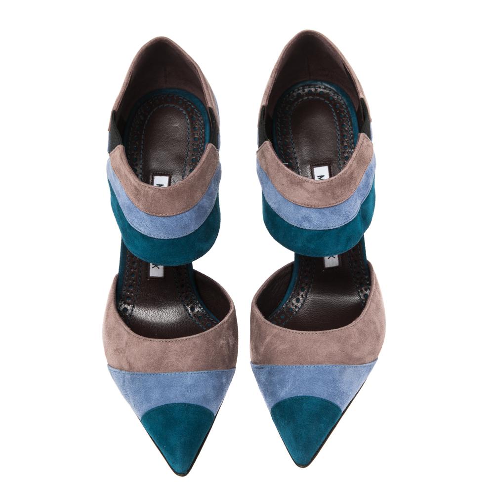 Women's Manolo Blahnik Multicolor Suede Corias Pointed Toe Sandals Size 36