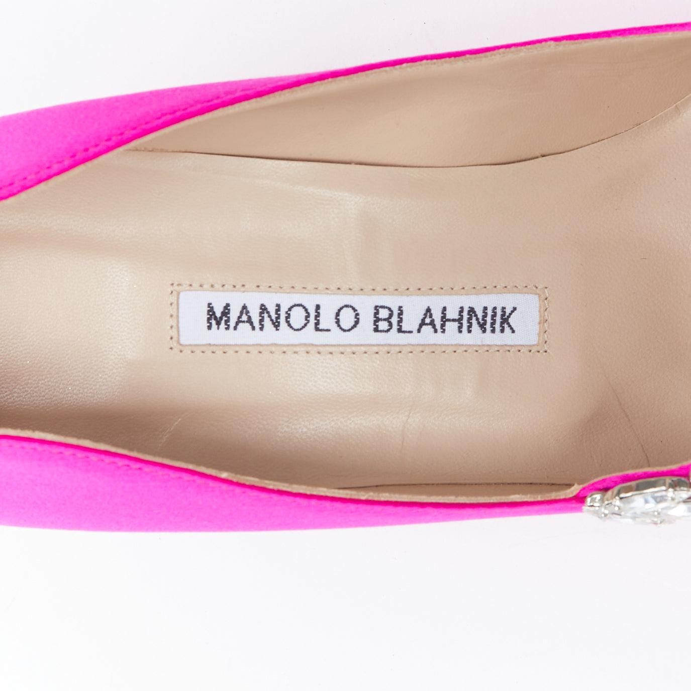 MANOLO BLAHNIK Nadira 75 Hot Pink Satin Silber Kristall Mid Pumps EU39 im Angebot 4