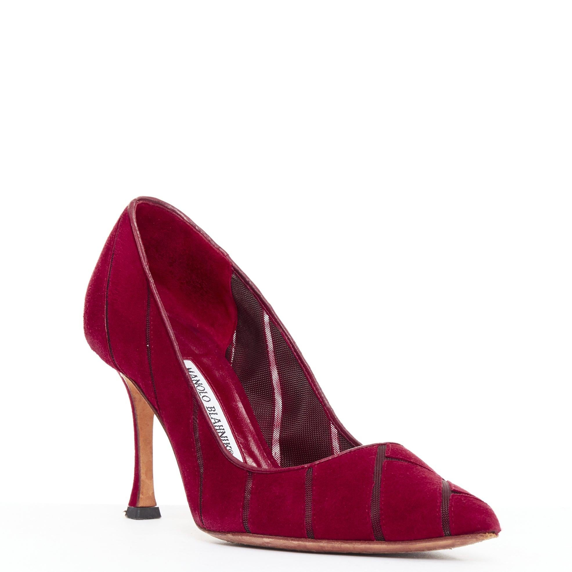 MANOLO BLAHNIK Escarpins Nadira en daim rouge à découpes diagonales en maille EU37
Référence : LNKO/A02588
Marque : Manolo Blahnik
Modèle : Nadira
Matière : Daim, Maille
Couleur : Bourgogne, Noir
Motif : Solide
Fermeture : Slip On
Doublure : Cuir