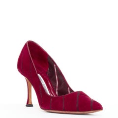 MANOLO BLAHNIK Nadira red suede diagonal cut out mesh pumps EU37