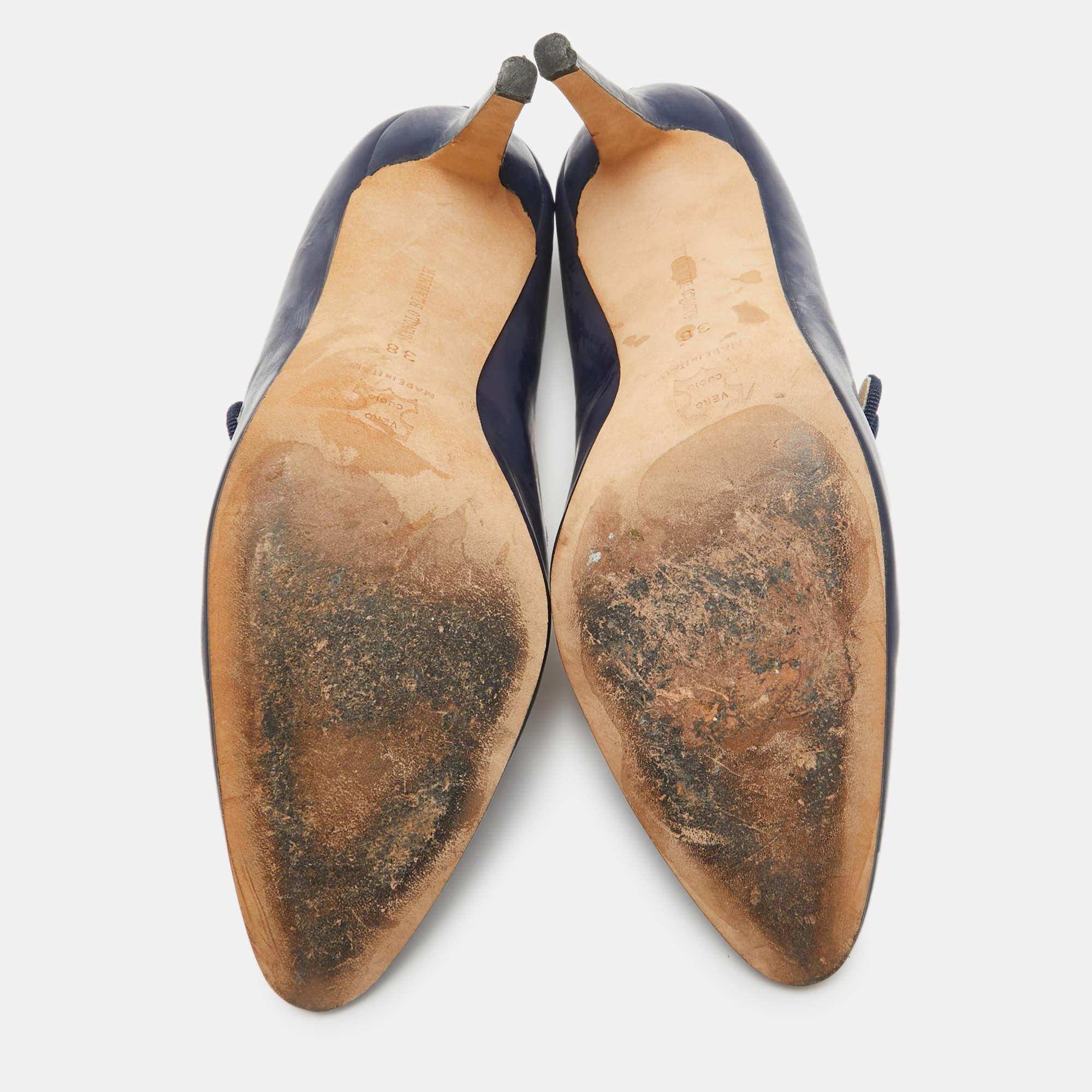Manolo Blahnik Navy Blue Patent Leather Mary Jane Pumps Size 38 1