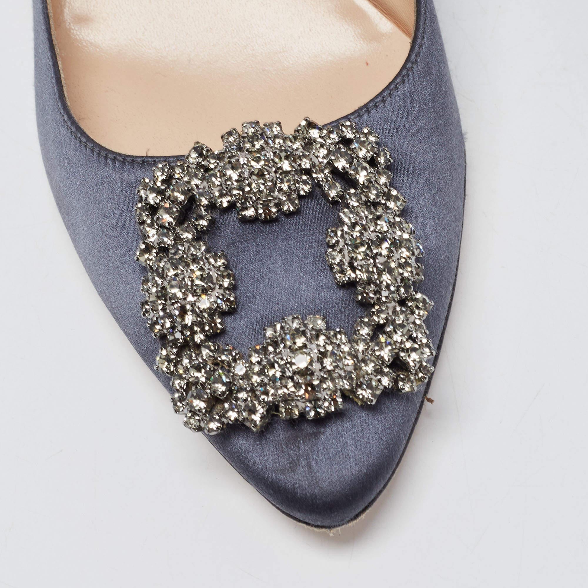 Manolo Blahnik Navy Blue Satin Hangisi Pumps Size 37 1