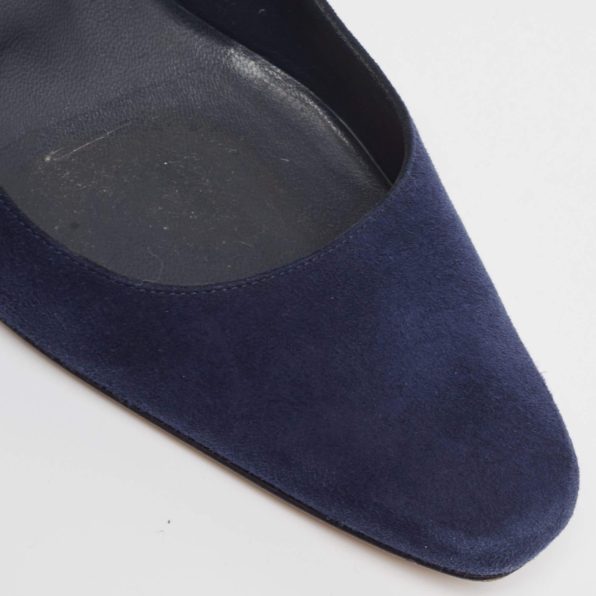 Manolo Blahnik Navy Blue Suede Block Heel Pumps Size 38 3