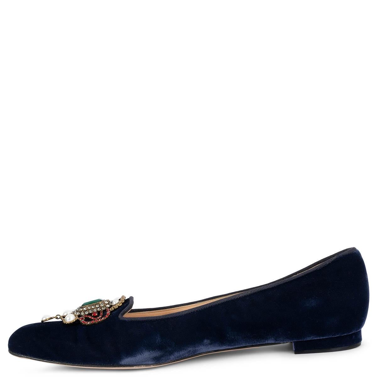 Black MANOLO BLAHNIK navy blue velvet EUFRASIA LTD ED Ballet Flats Shoes 39