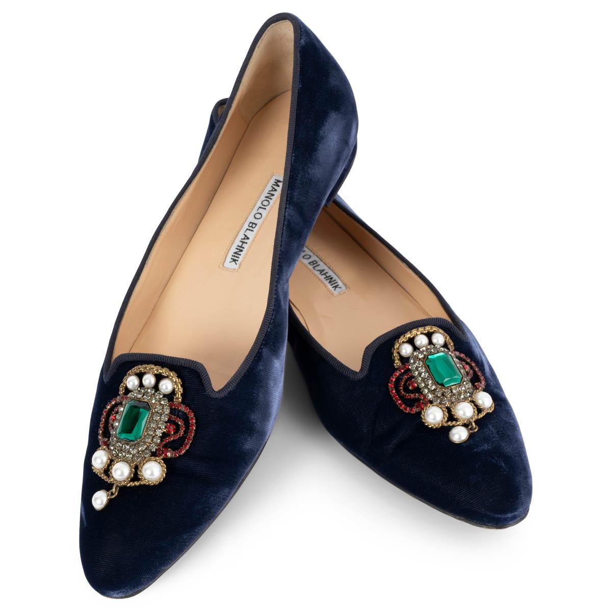 MANOLO BLAHNIK navy blue velvet EUFRASIA LTD ED Ballet Flats Shoes 39 1