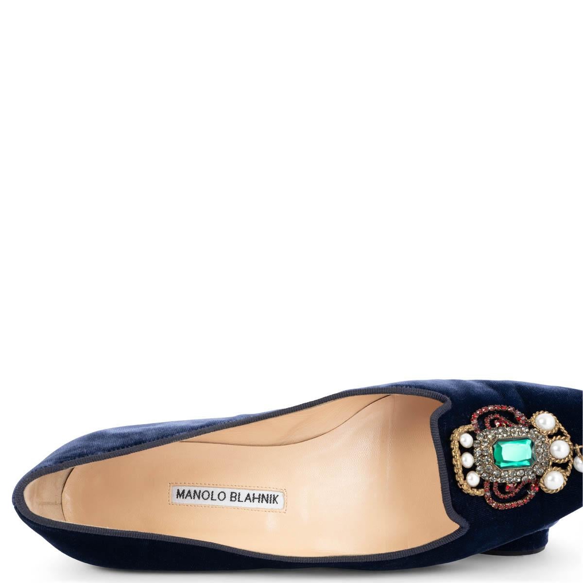 MANOLO BLAHNIK navy blue velvet EUFRASIA LTD ED Ballet Flats Shoes 39 2