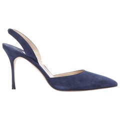 MANOLO BLAHNIK navy suede leather slingback stiletto heels EU39