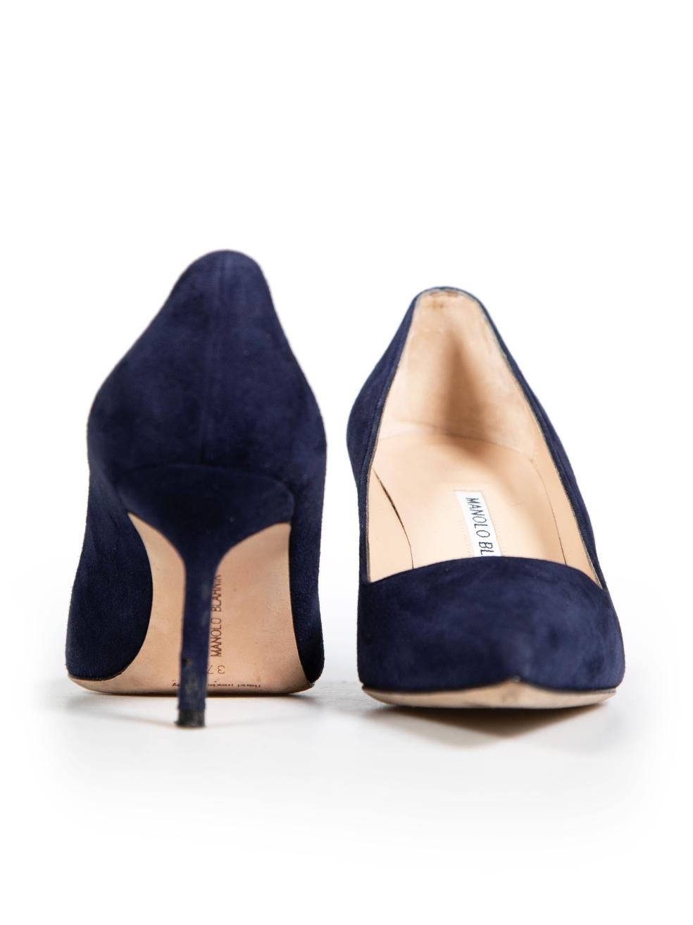 Black Manolo Blahnik Navy Suede Pointed-Toe Pumps Size IT 37