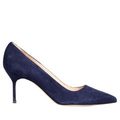 Manolo Blahnik Navy Suede Pointed-Toe Pumps Size IT 37