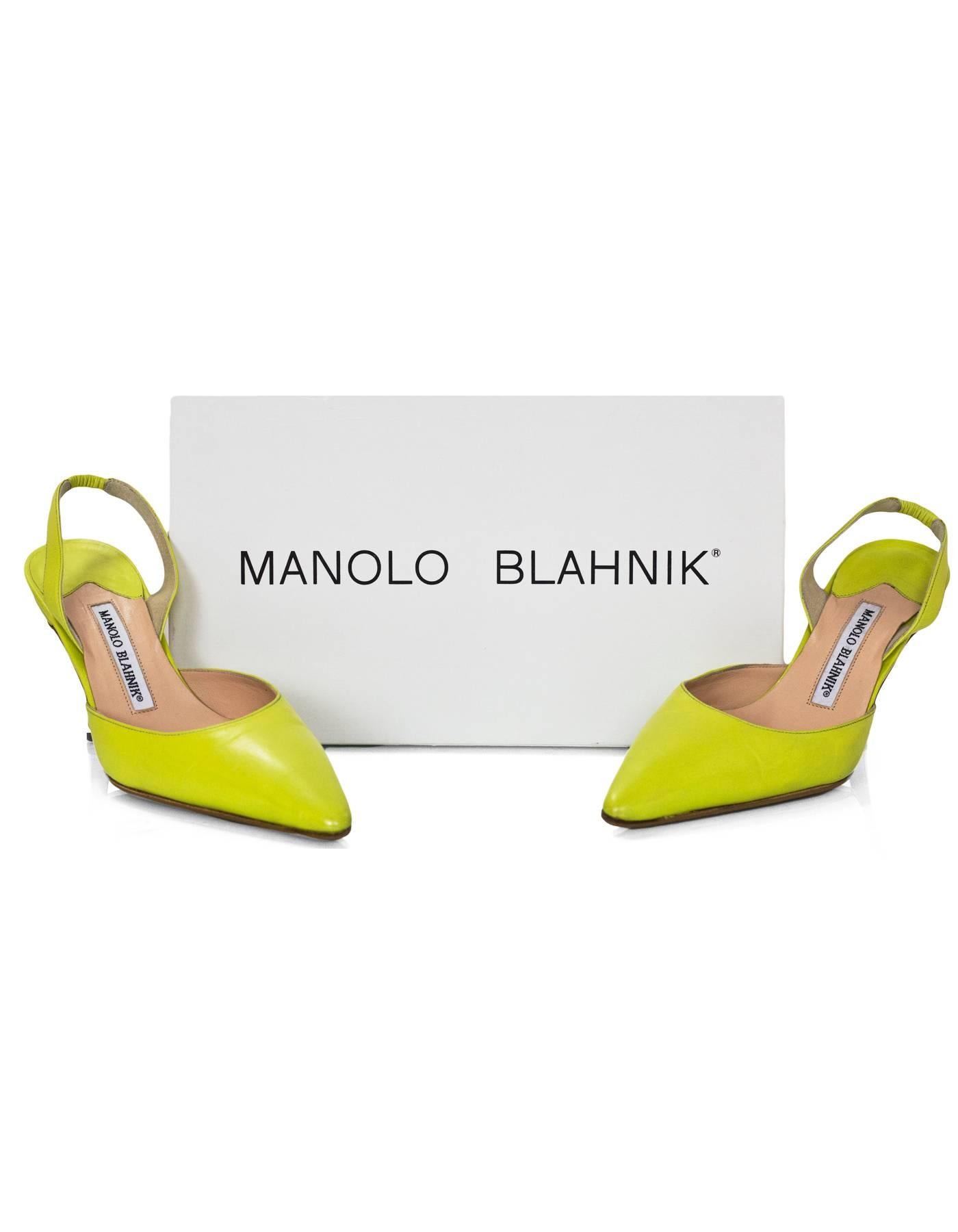 Yellow Manolo Blahnik Neon Green Slingback Pumps Sz 36.5