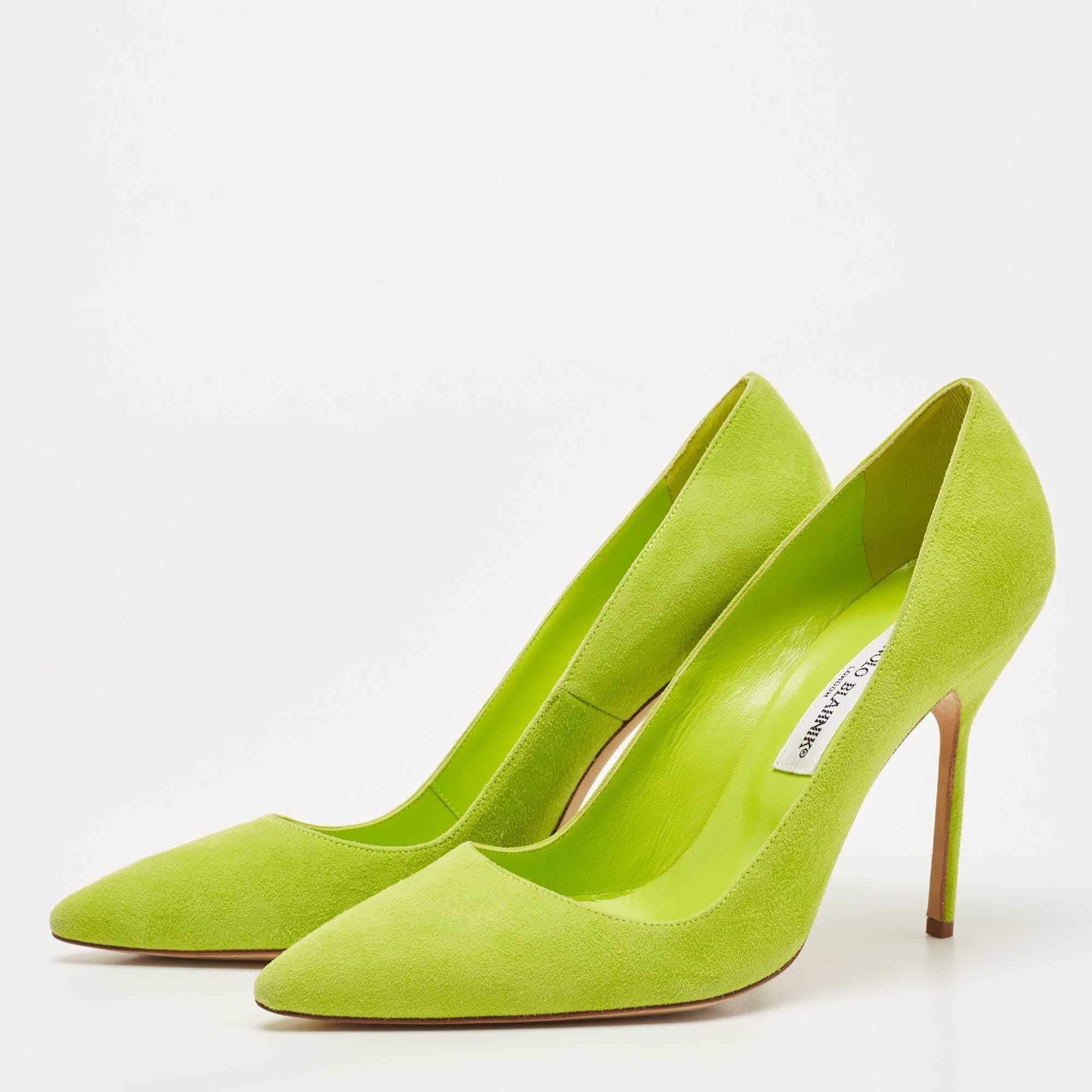 Women's Manolo Blahnik Neon Green Suede BB Pumps Size 38.5