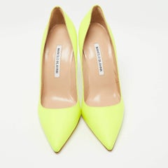 Manolo Blahnik Neon Yellow Leather BB Pumps Size 40