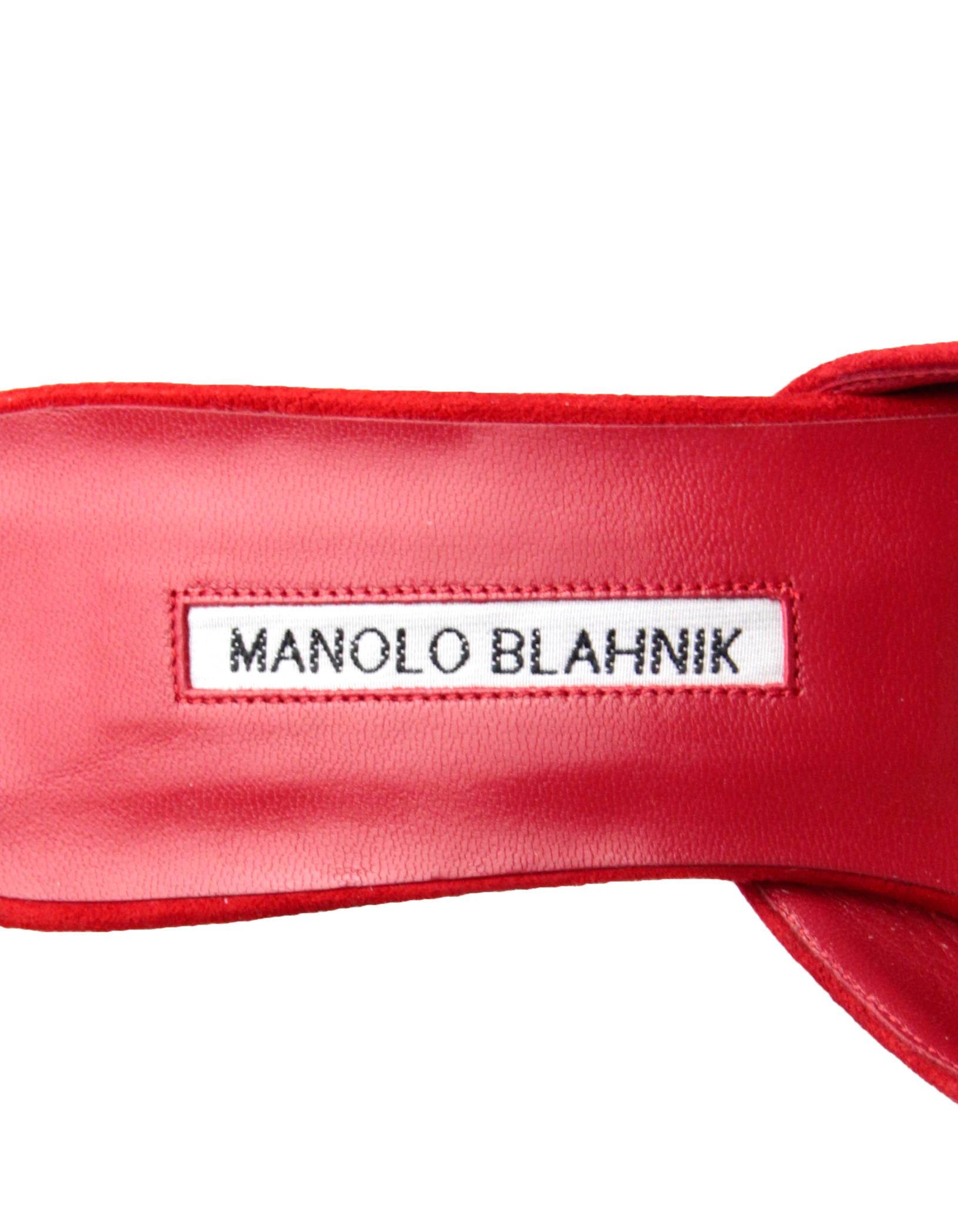 Manolo Blahnik NEW Red Suede Maysale Crystal Buckle Mules sz 39.5 rt $1, 045 1