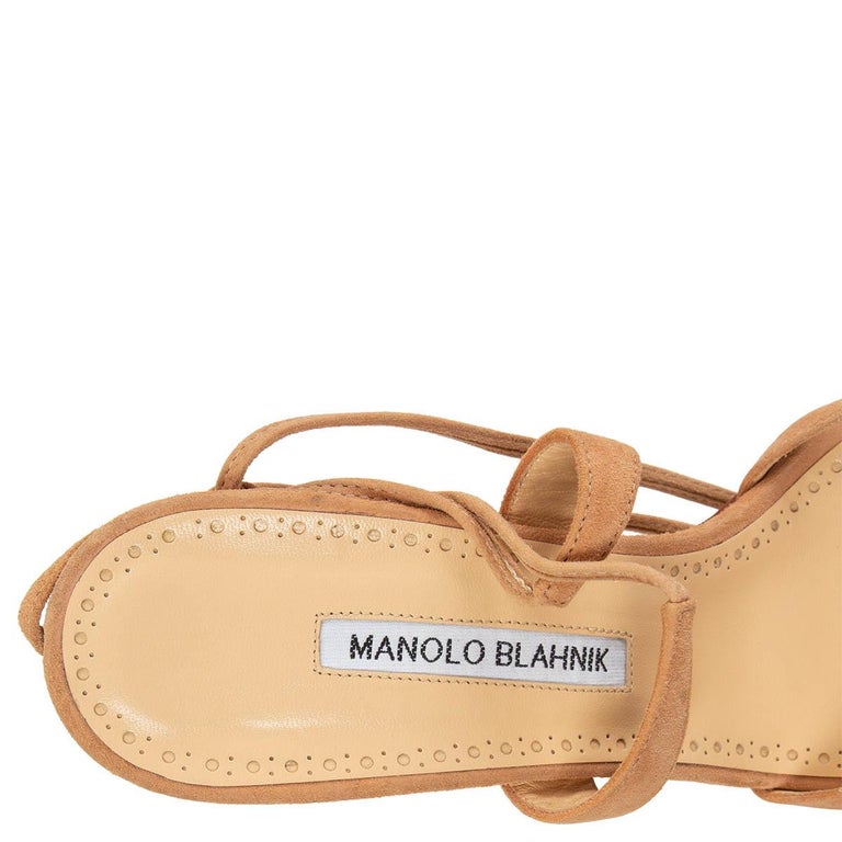 MANOLO BLAHNIK IRCANAMU leather Nude ribbon sandals Mule pink beige 39