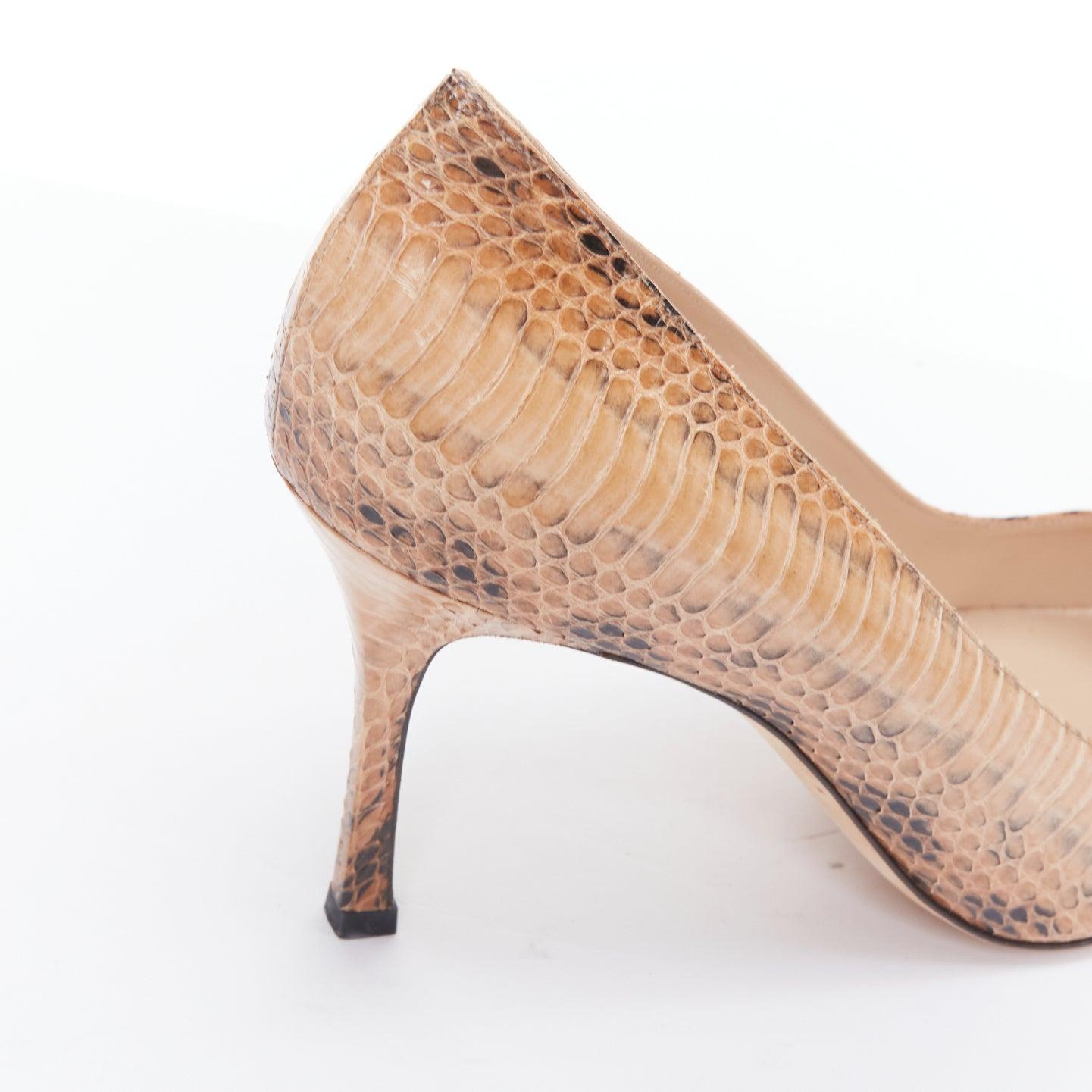 MANOLO BLAHNIK zapatos de tacón fino de piel escamada nude EU39 en venta 3