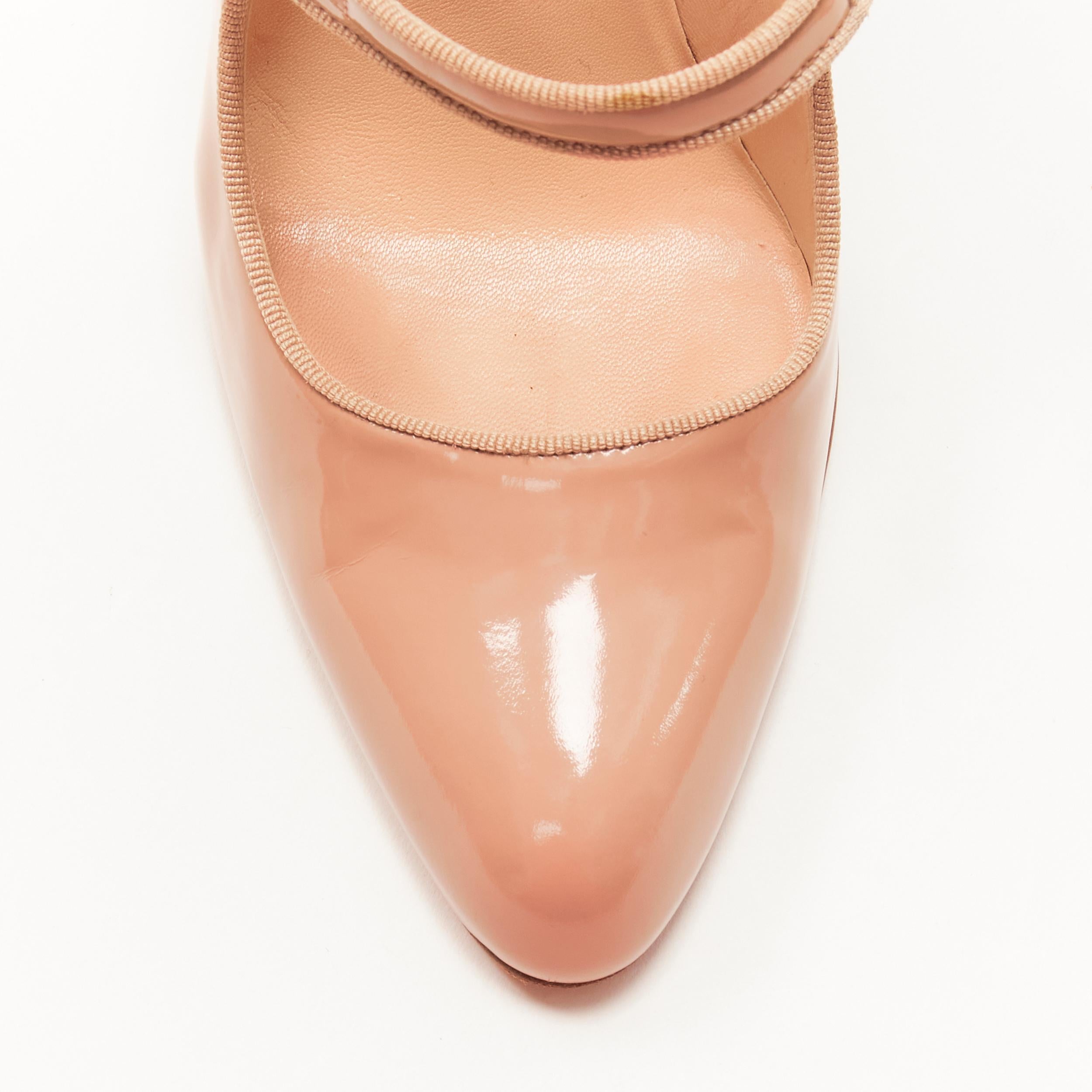 MANOLO BLAHNIK nude patent Campari 105 Mary Jane curved heel pump EU37.5 In Good Condition In Hong Kong, NT