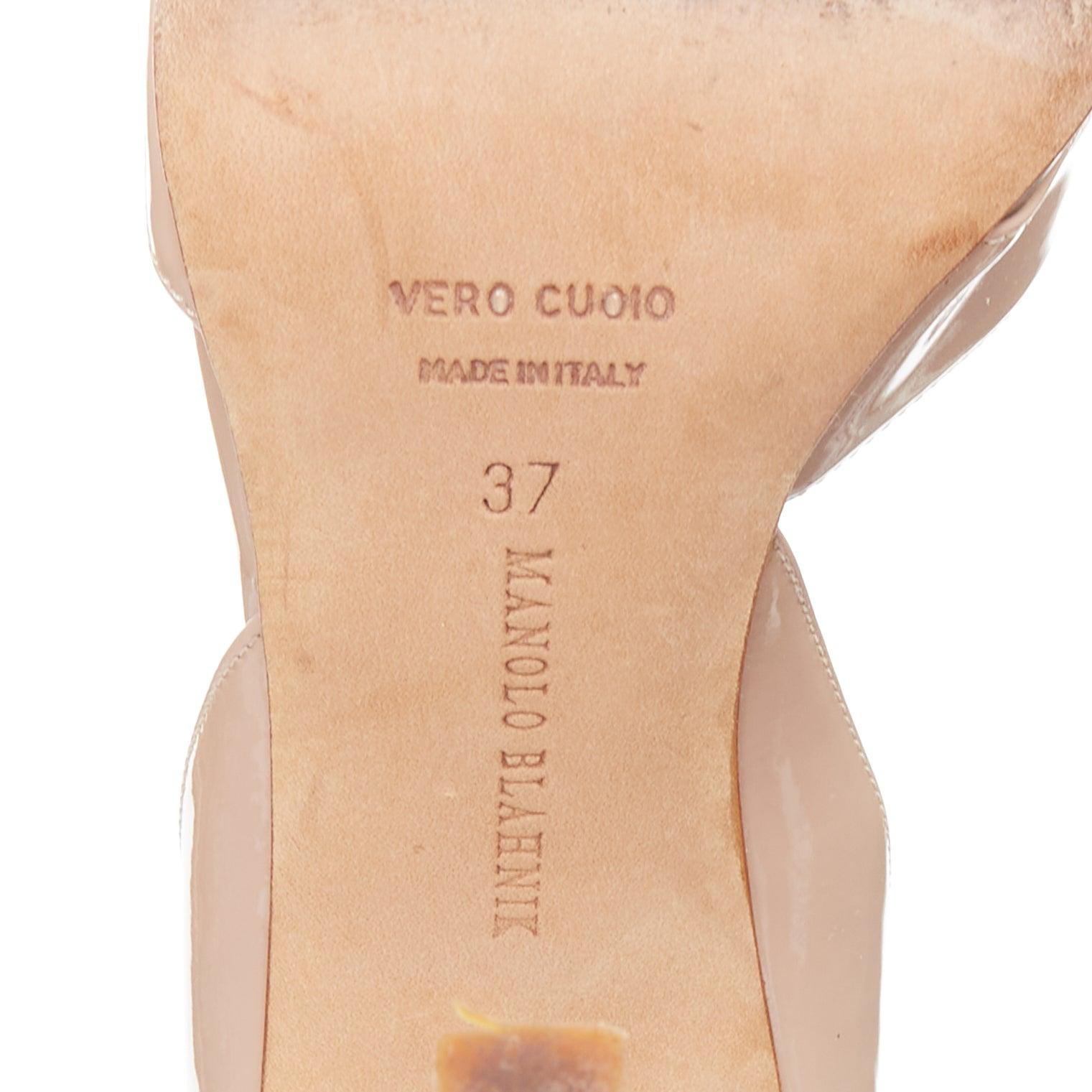 MANOLO BLAHNIK nude patent leather PVC panel peep heels EU37 5