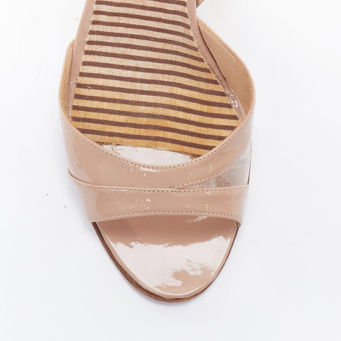 MANOLO BLAHNIK nude patent leather PVC panel peep heels EU37 1