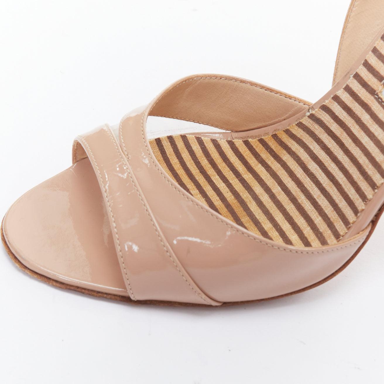 MANOLO BLAHNIK nude patent leather PVC panel peep heels EU37 2