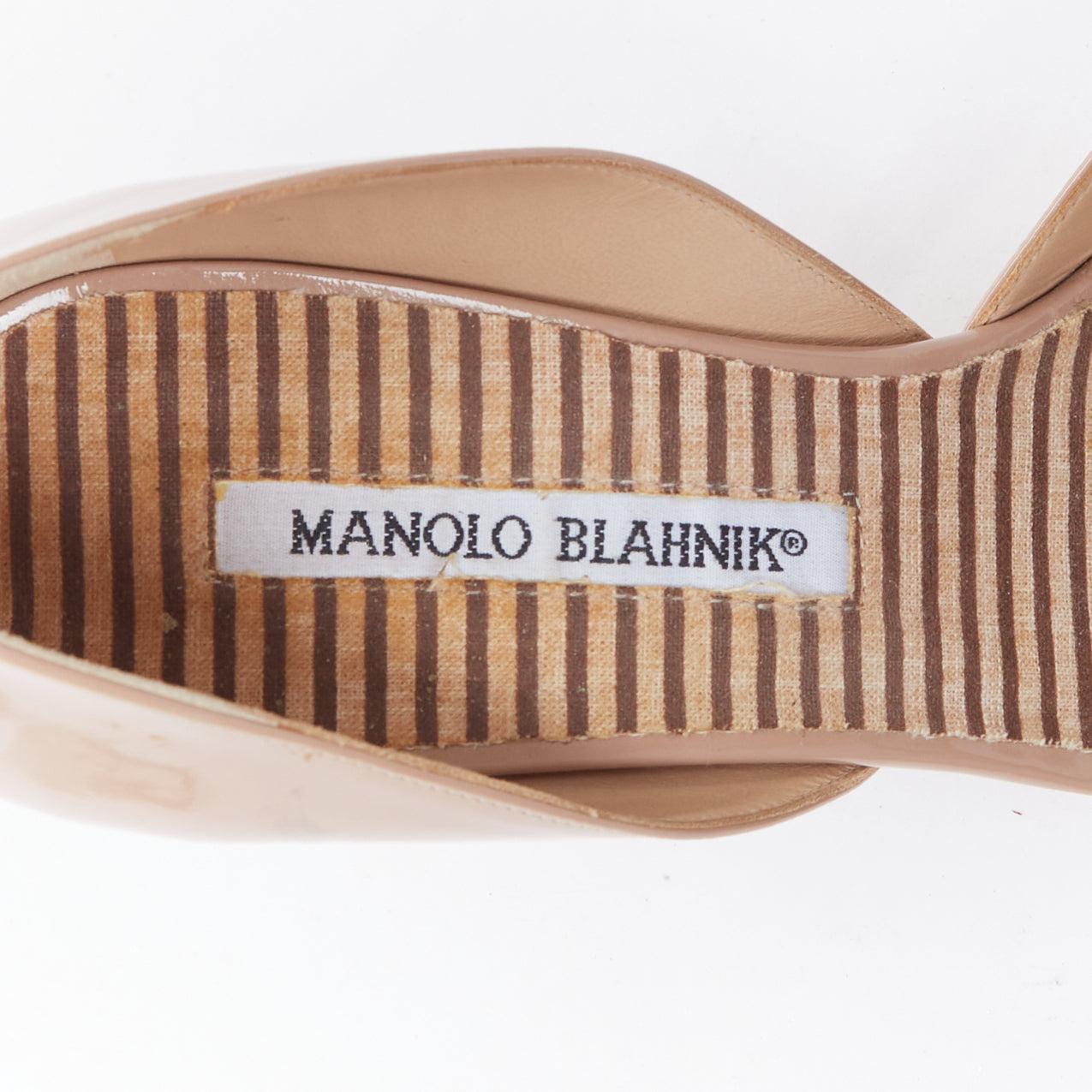 MANOLO BLAHNIK nude patent leather PVC panel peep heels EU37 4