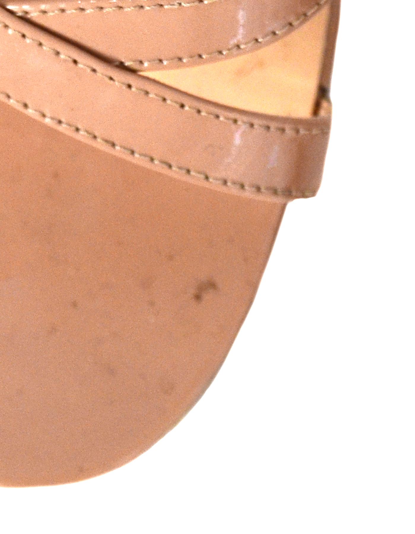 Beige Manolo Blahnik Nude Patent Leather Strappy Heel Sandals Sz 35.5