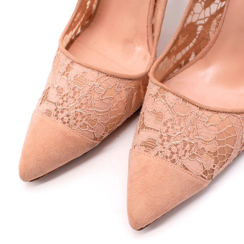Women's Manolo Blahnik Nude Pink Coveted BB Corded Lace Heeled Pumps For Sale