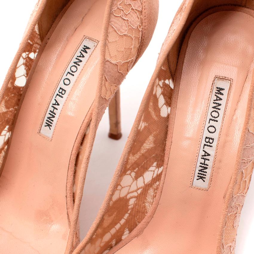 Manolo Blahnik Nude Pink Coveted BB Corded Lace Heeled Pumps For Sale 1