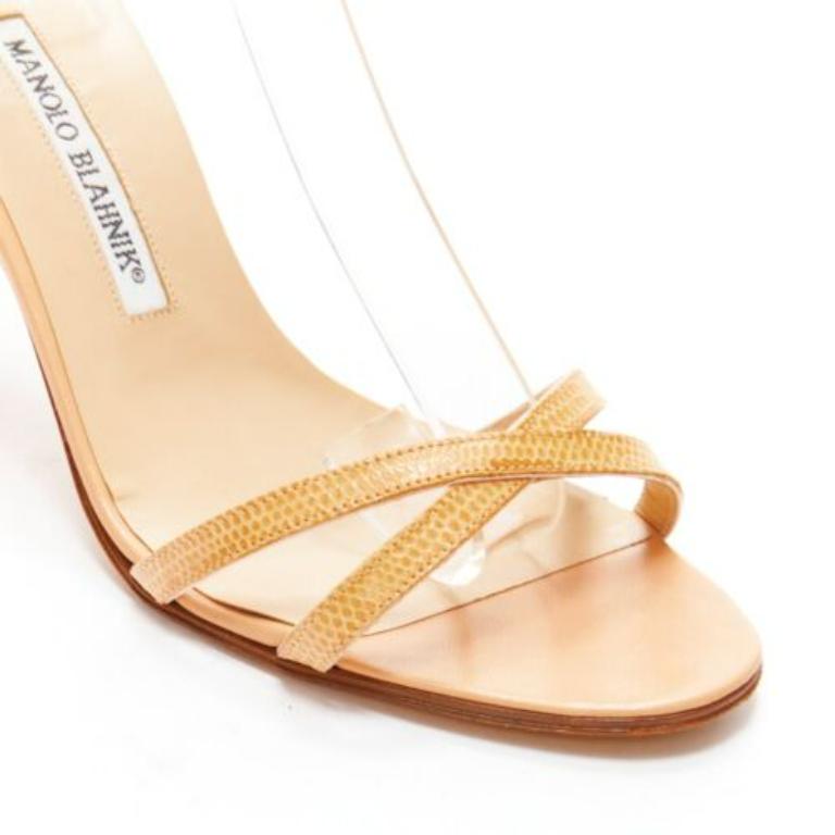 MANOLO BLAHNIK nude scaled leather minimal strappy sandals EU37.5 2