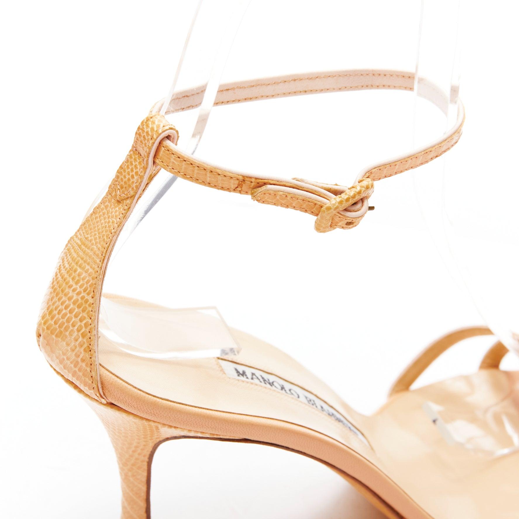MANOLO BLAHNIK nude scaled leather minimal strappy sandals EU37.5 For Sale 3