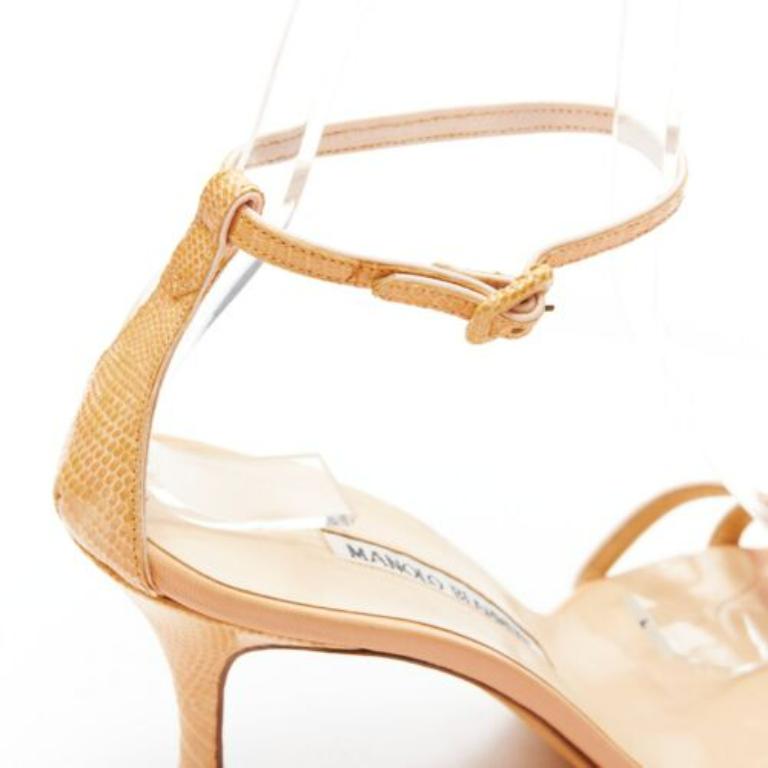 MANOLO BLAHNIK nude scaled leather minimal strappy sandals EU37.5 3