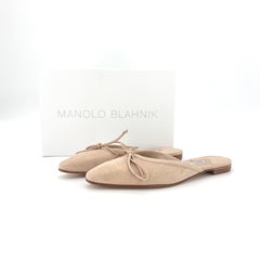 Manolo Blahnik Nude Suede Ballerimu Flats Slip On Mules 40