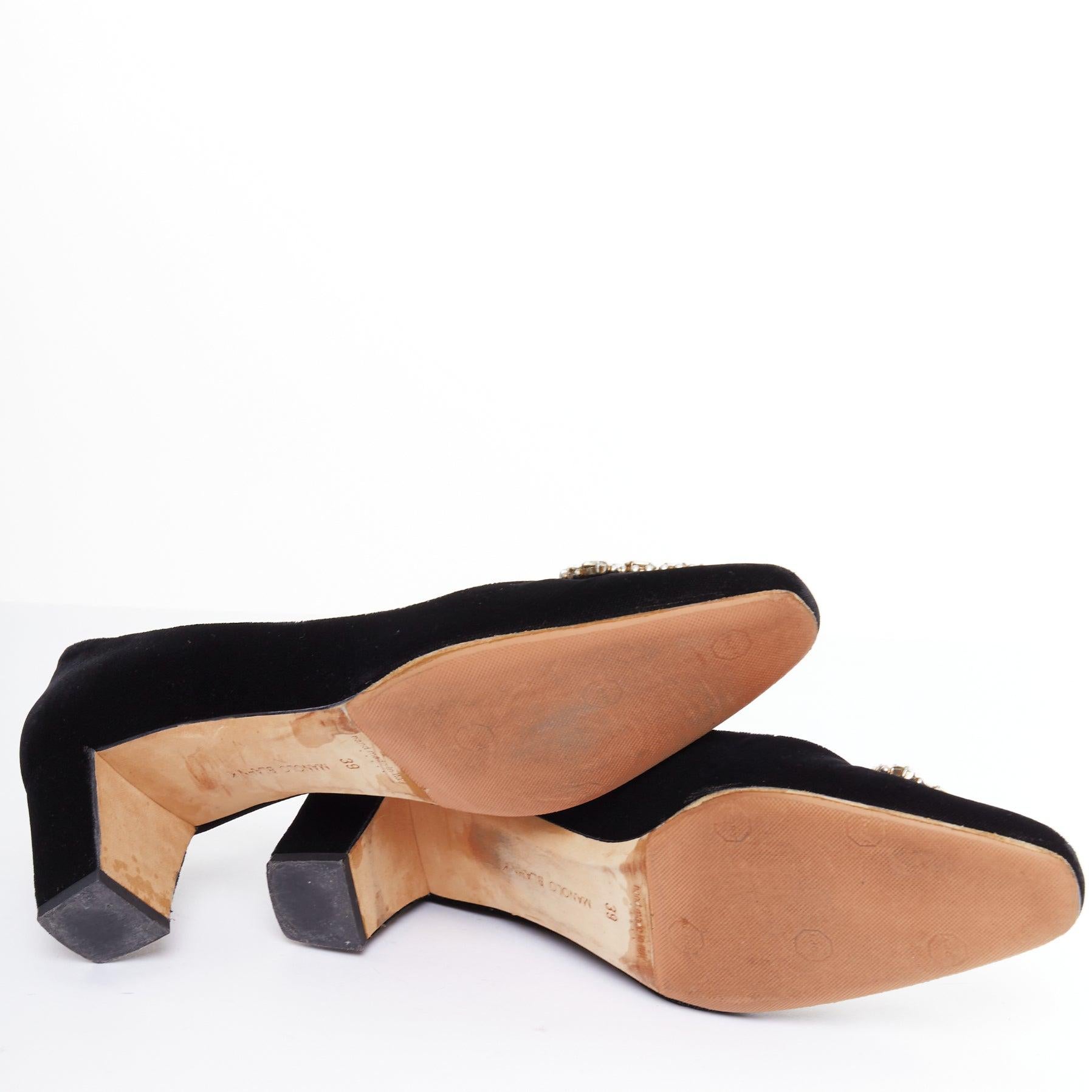 Manolo Blahnik - Escarpins à boucle en velours noir crysta jewell EU39 en vente 6