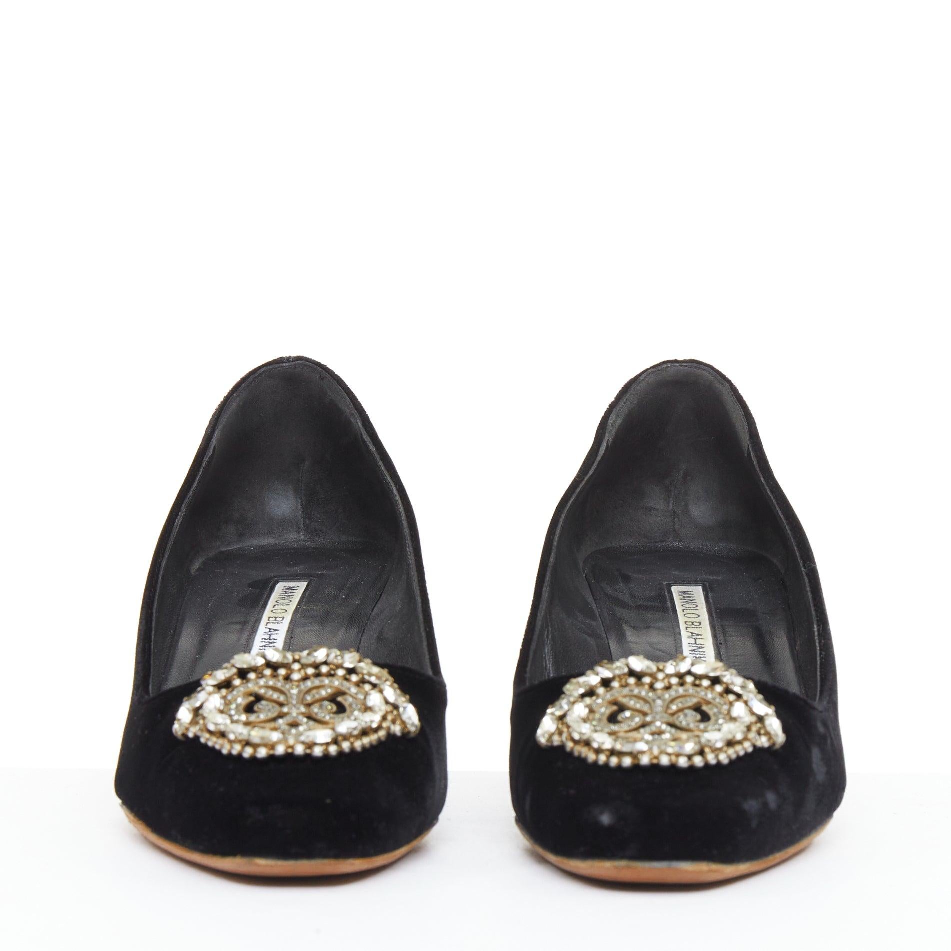 Manolo Blahnik - Escarpins à boucle en velours noir crysta jewell EU39 État moyen - En vente à Hong Kong, NT