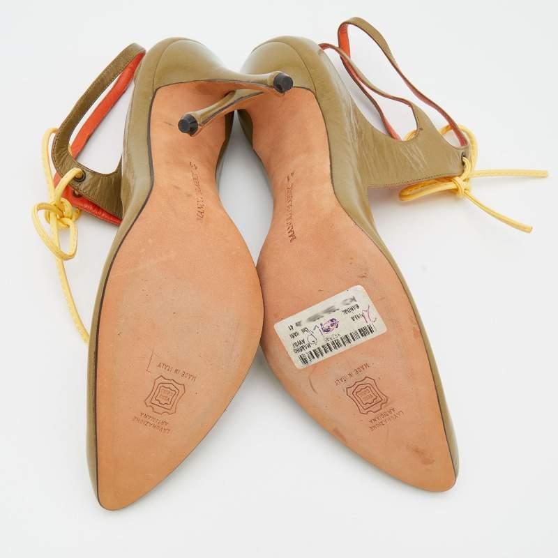 Manolo Blahnik Olive Green Leather Cut Out Lace Up Pumps Size 41 1