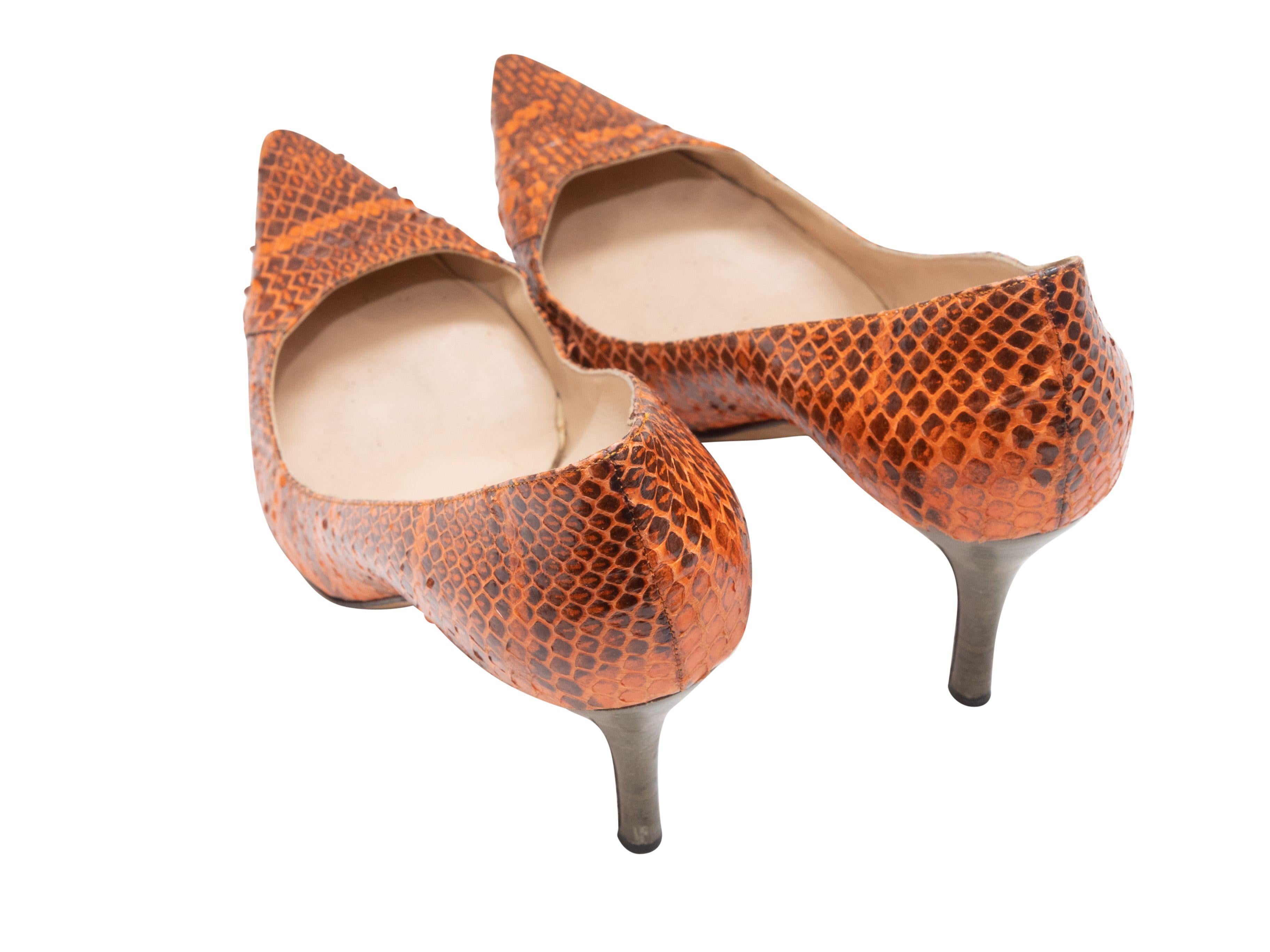 Women's Manolo Blahnik Orange & Brown Snakeskin Pointed-Toe Pumps