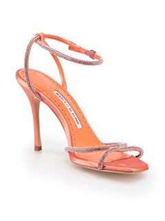 Manolo Blahnik Orange Embellished Sandals Size IT 36.5