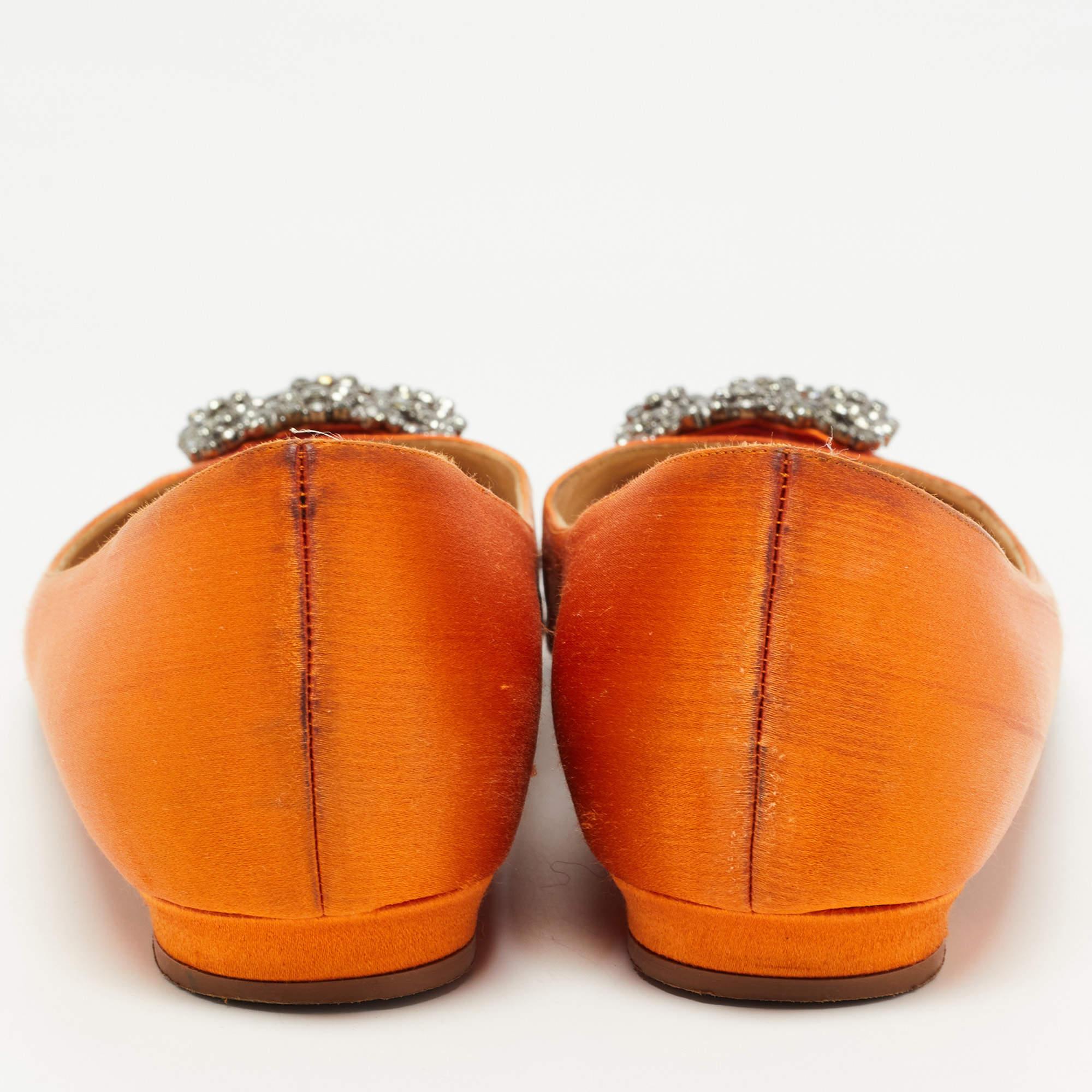 Manolo Blahnik Orange Satin Hangisi Ballet Flats Size 37 1