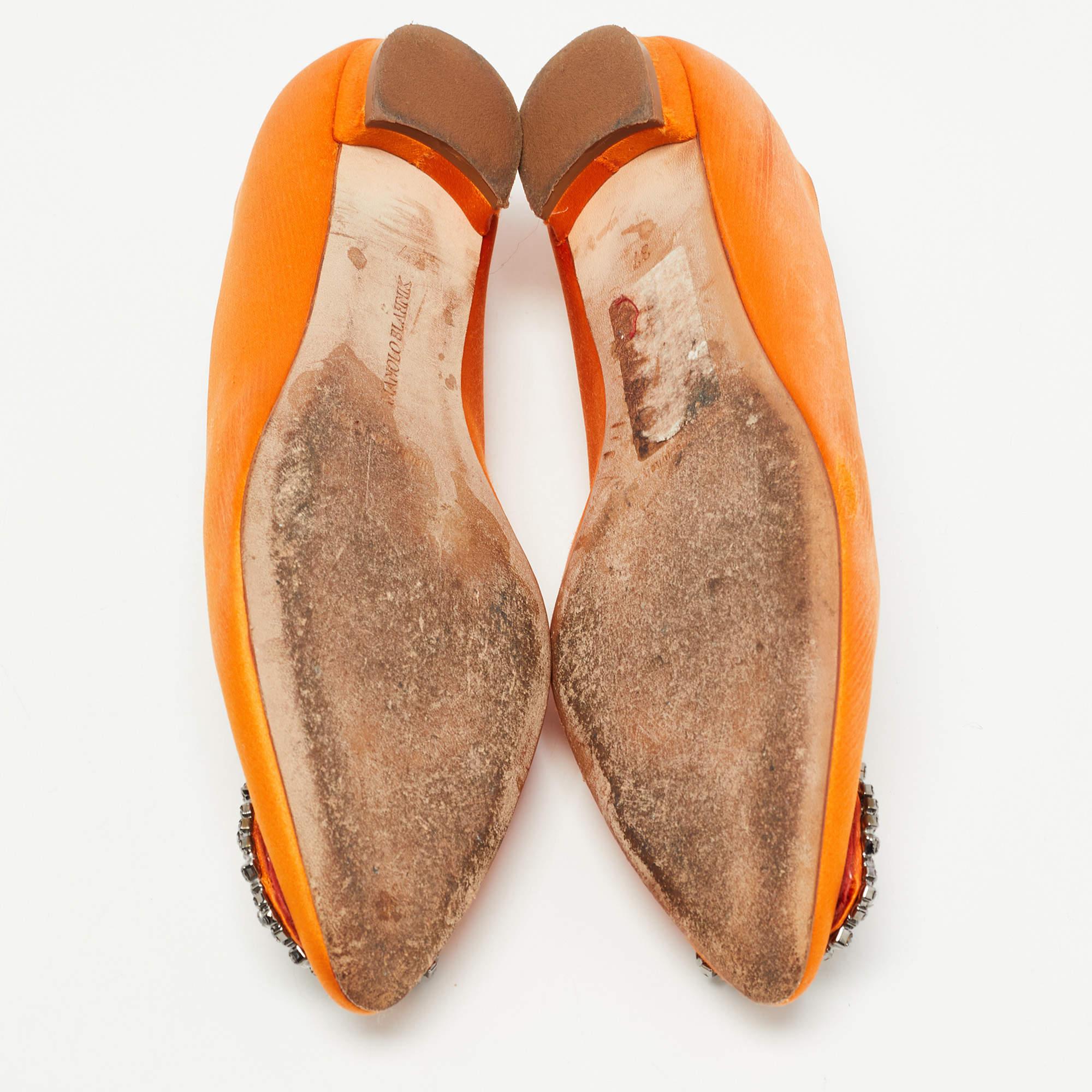 Manolo Blahnik Orange Satin Hangisi Ballet Flats Size 37 2