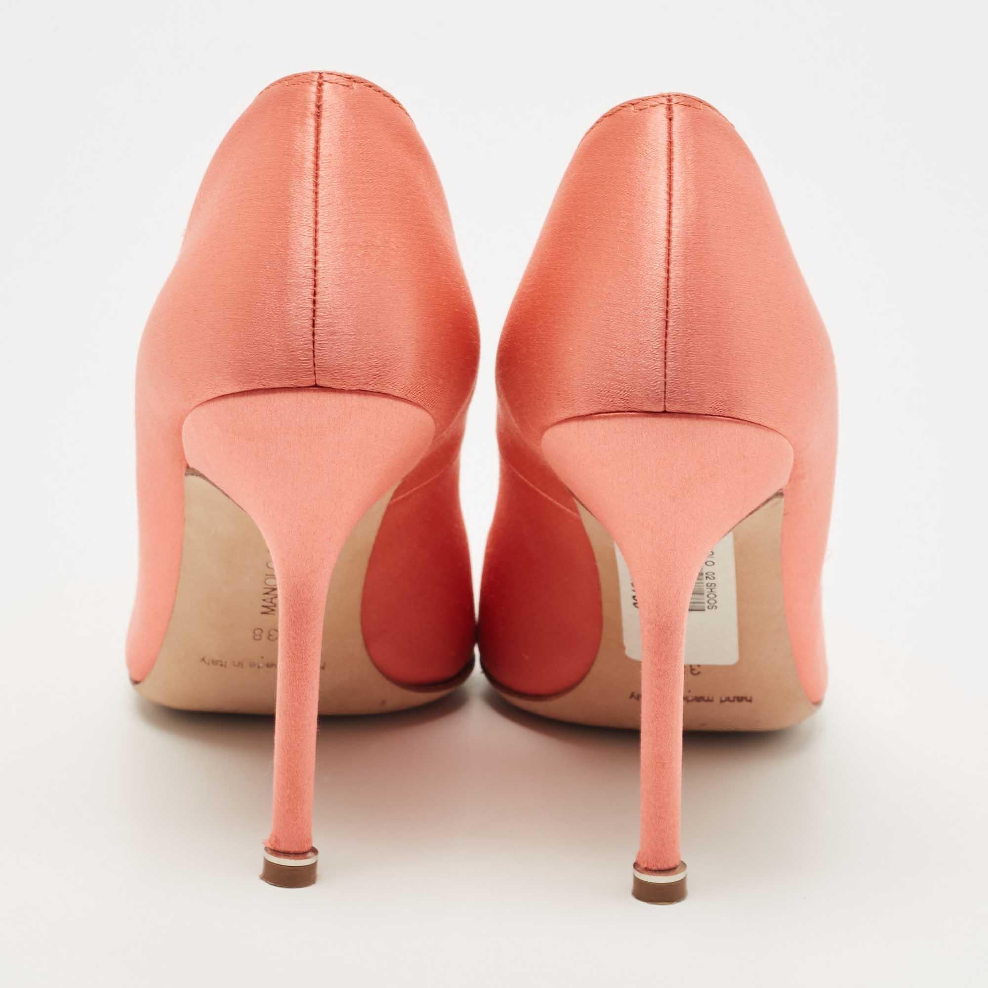 Pink Manolo Blahnik Orange Satin Hangisi Pumps Size 38