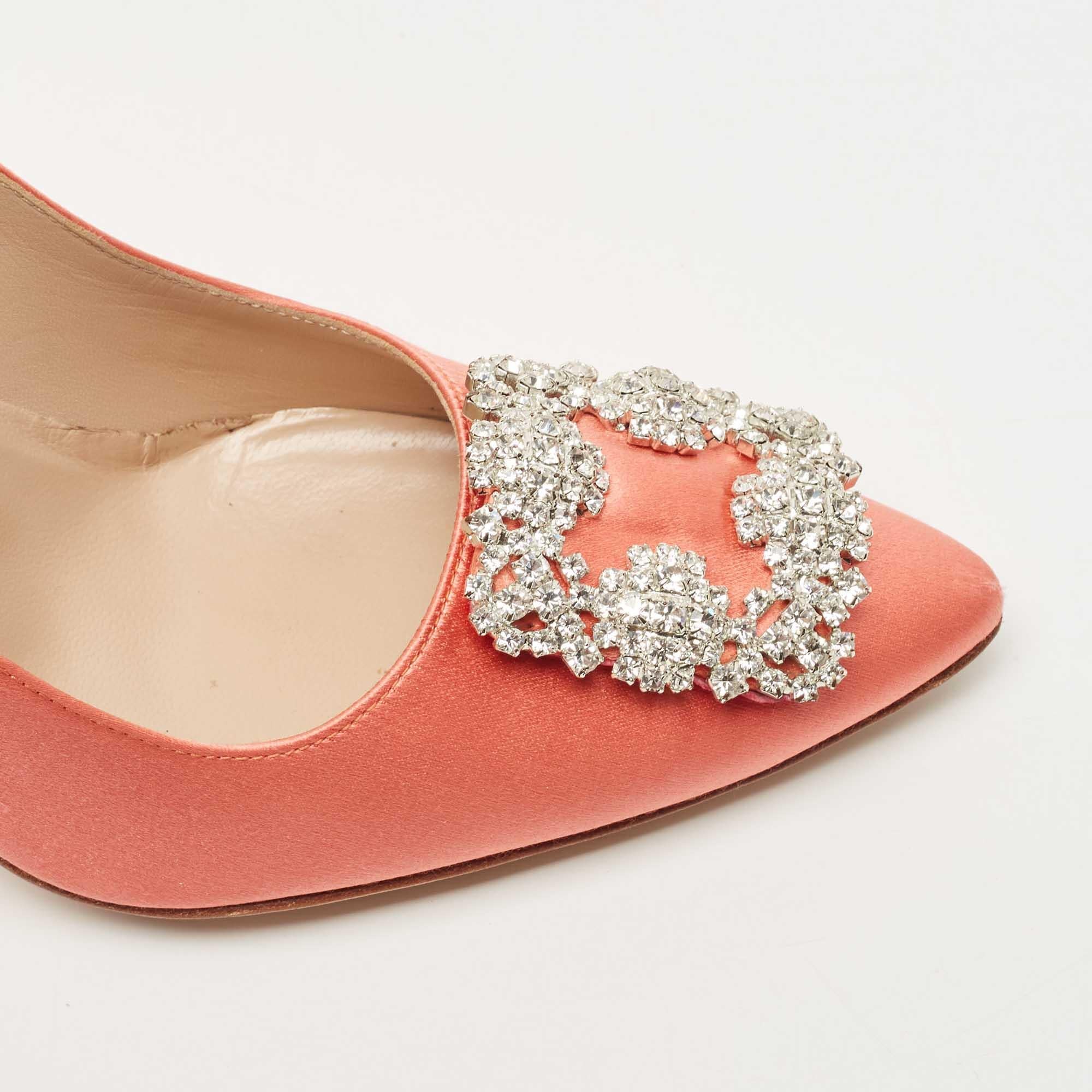 Manolo Blahnik Orange Satin Hangisi Pumps Size 38 1