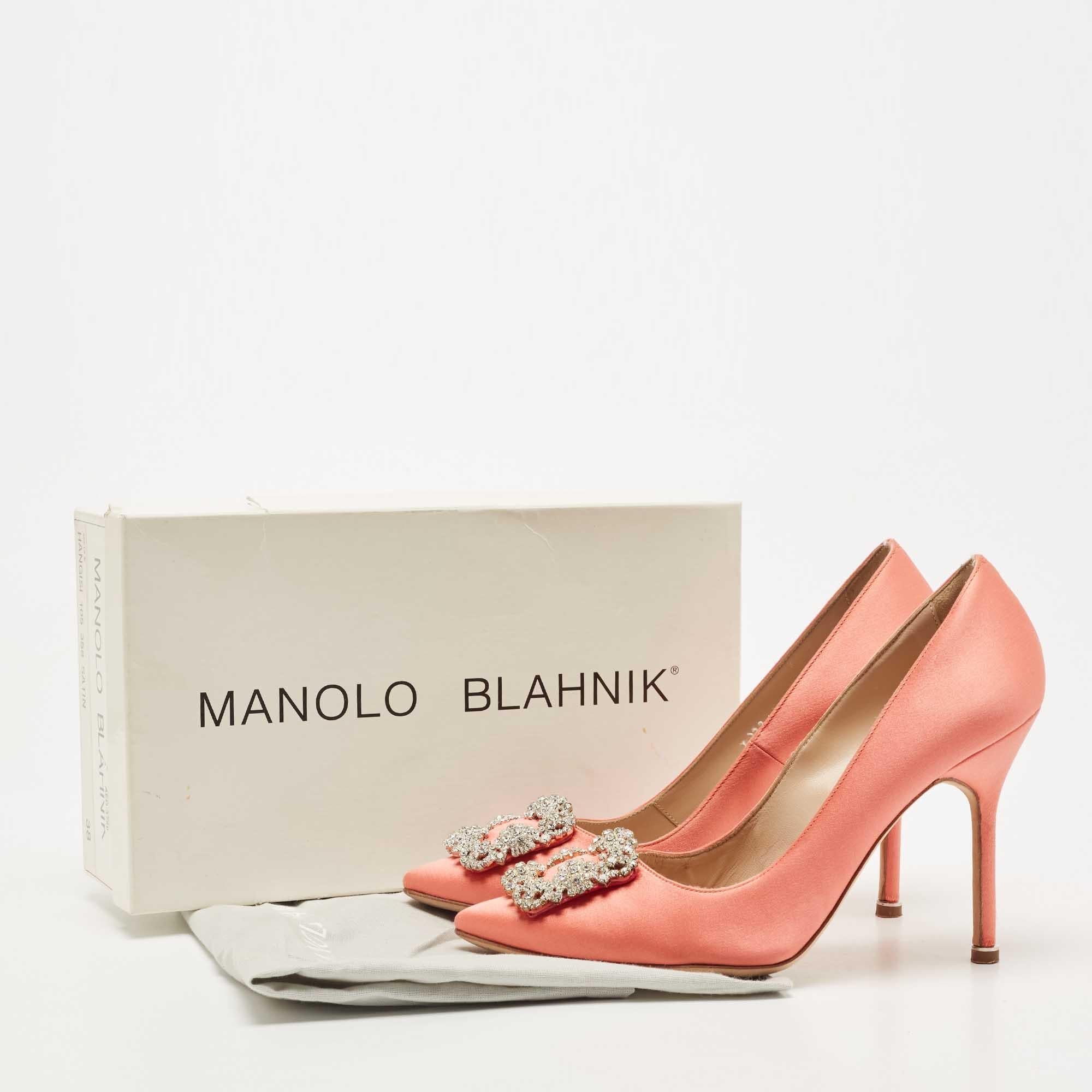 Manolo Blahnik Orange Satin Hangisi Pumps Size 38 3