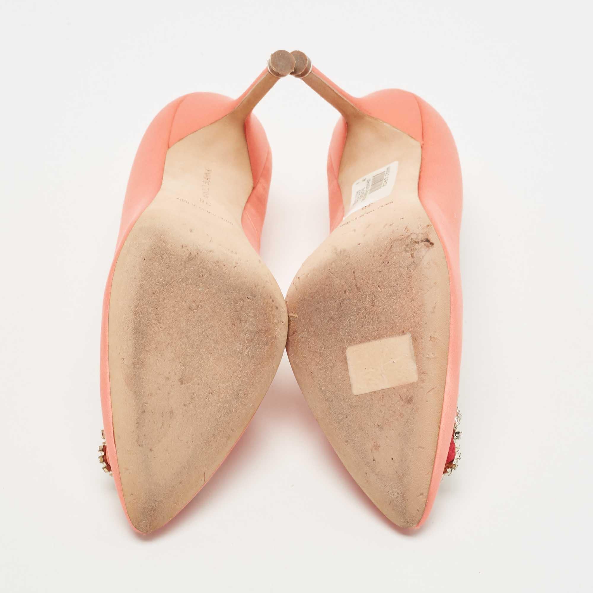 Manolo Blahnik Orange Satin Hangisi Pumps Size 38 4