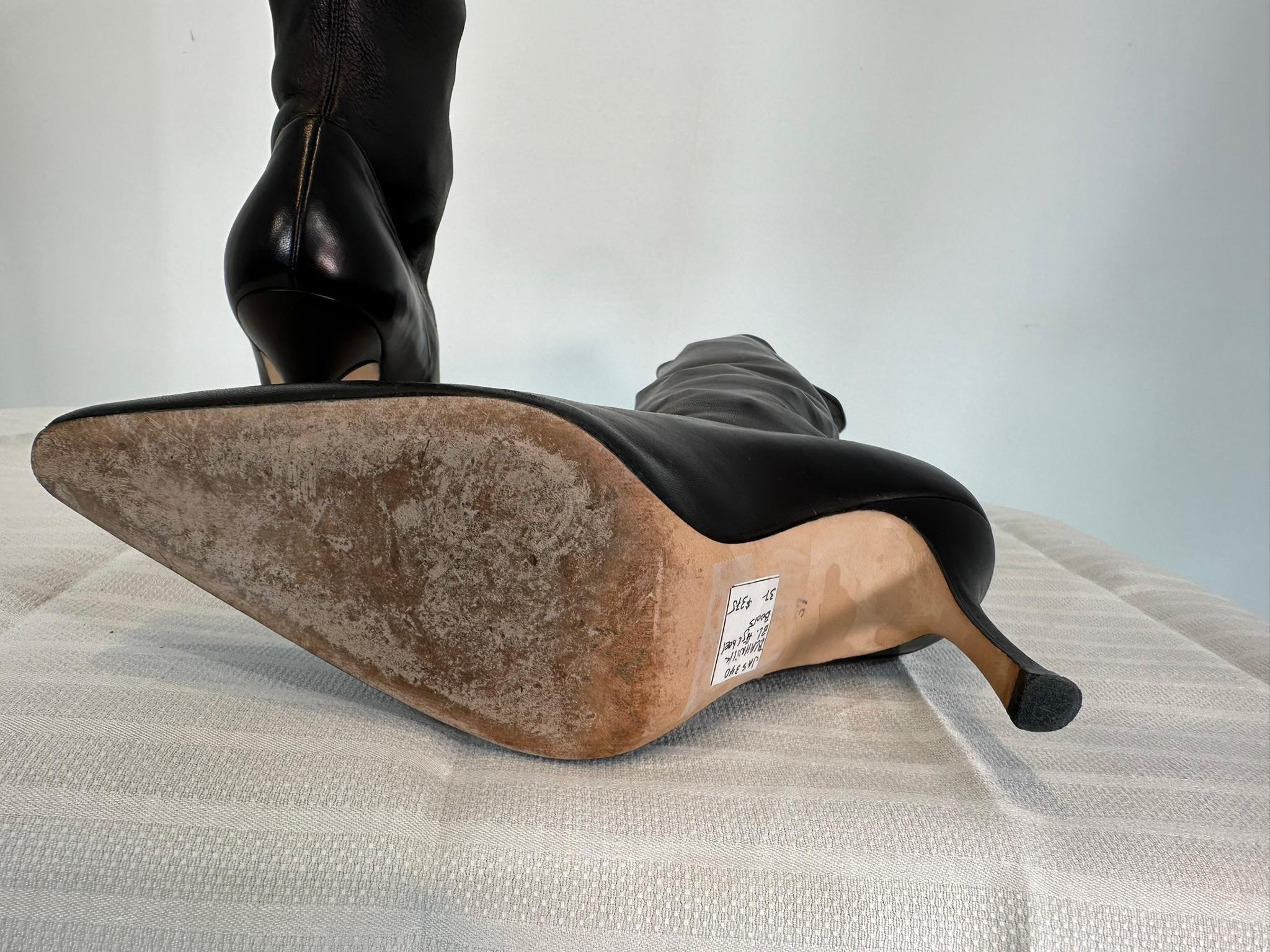 Manolo Blahnik Pascalarehi Black Nappa Leather Over the Knee Boots 37 For Sale 11